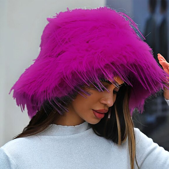 😍🩷 Chic Pink Fluffy Ultra-Soft Faux Fur Winter Bucket Hat - Picture 1 of 4